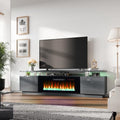 AMERLIFE Fireplace TV Stand with 40" Fireplace, 80" Modern Fireplace Entertainment Center LED Lights, 2 Tier TV Console Cabinet for TVs Up to 90", Grey - color: Grey, size: 80"