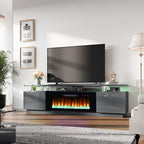 AMERLIFE Fireplace TV Stand with 40" Fireplace, 80" Modern Fireplace Entertainment Center LED Lights, 2 Tier TV Console Cabinet for TVs Up to 90", Grey - color: Grey, size: 80"