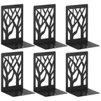 VFINE 6-Piece Modern Metal Bookends for Shelves, Black Tree Book Ends for Books, Decorative Book Organizer for Desk, Non-Skid Shelve Bookends for Home Office - style: Black bookend 3 pairs