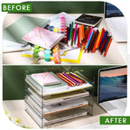 DoubleFill 4 Pcs Stackable Letter Tray Rectangular Plastic Desk Organizer 13 x 9.5 x 2.6 in Paper Holder File Tray Accessories Rack for Desktop Office Desk Drawers (Clear) - color: Clear