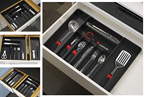 Simple Houseware Expandable Kitchen Drawer Flatware Organizer, Black – Adjustable Cutlery Tray with 9 Compartments for Utensils and Silverware - color: Black