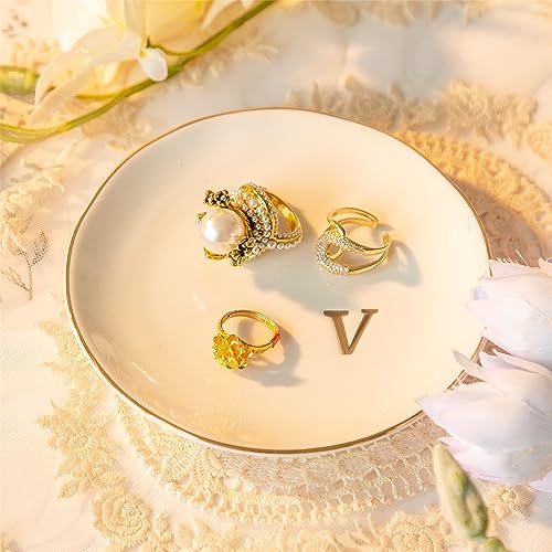 Ceramic Ring Holder for Jewelry, Jewelry Tray, Ring Dish, Aesthetic Room Decor, Engagement Gifts Bride Gifts Wedding Gifts for Women, White, 4.75"(V) - color: V