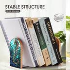 2 PCS Wood Book Ends,Seahorse Stained Glass Art Bookends for Shelves Non Skid Book Ends for Office Home Kitchen, Bookends for Holiding Books 5x3 Inch
