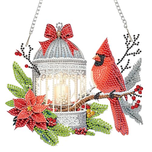 Auremi Christmas Diamond Art Pendant Kits,5D Cardinal Diamond Art Diamond Painting Hanging Kits,DIY Special Shaped Diamonds Painting Suncatcher Pendant Kit for Adults for Gift Wall Home Decor - color: Cardinal Christmas