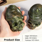 Nupuyai Natural Green Jade Skull with Santa Hat Statue for Home Office Decor, Healing Carved Stone Skeleton Head Figurine Collectible Sculpture for Christmas Halloween Reiki Healing Meditation - size: 3.85-4.05''