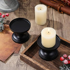 Luxshiny 2Pcs Black Pillar Candle Holders Metal Pillar Candle Stands Decorative Candlestick Holders for Fireplace Table Centerpiece Home Wedding Party Decor, 3.14 X 2.75 X 2.55 Inch