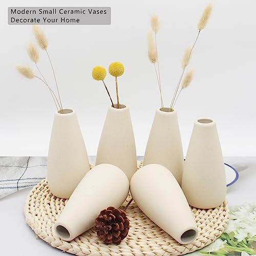 YANLING 6 Pack Modern Small Vase for Flowers, Light Yellow Ceramic Vases for Pampas Grass, Boho Vases for Home Decor Table Shelf Office Bedroom - color: Light Yellow-c, size: 6 Pack-Small