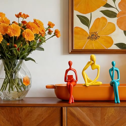 AceOrbit 3 Pcs Thinker Statues Mid Century Modern Decoration Thinker Sculptures Abstract Art Ornament Modern Aesthetic Figurine Decor Suitable for Home Bedroom Office Shelf Table Desk Bookshelf Decor - style: Thinker