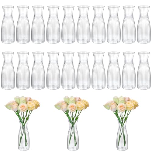 20 Pcs Plastic Bud Vases Bulk Small Plastic Vases, Clear Container for Flowers Height Shatterproof Bud Vase, Mini Vintage Floral Vase for Home Decor, Living Room, Office Decoration, Housewarming Party