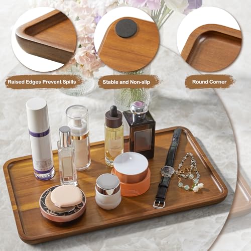 14 Inch Acacia Wood Serving Tray – Rectangular Wooden Decorative Tray for Food, Appetizers, Snacks, Desserts, Coffee Table, Bathroom, Entryway, Vanity, Home Decor Organizer - size: 14 Inch