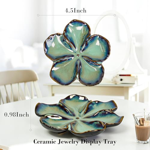 SEEDUSTRY Ceramic Jewelry Tray, Petal Ring Dish, Small Ceramic Jewelry Trinket Holder, Desktop Decoration, Dainty‌ Plate for Rings, Earrings, Necklace, Gifts for Mother Girlfriend Daughter Sister - color: Mist Green