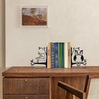 Owl and Books Metal Bookends Cute Owl Book Ends for Shelves Bookshelf Decorative Objects Home Office Desk Gift for Owl Lover（Black）