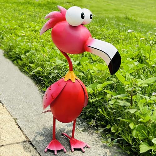 Kircust Flamingo Decor Yard Decorations Outdoor Garden Statue Outside Metal Bird Courtyard Art Pink Flamingos for Patio Backyard Porch Decoration - color: Red