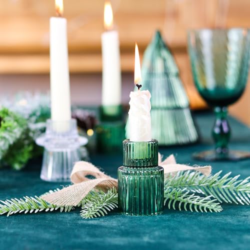Christmas Class Candlestick Holders 6PCS Red Green Ribbed Taper Candlestick Holders for Tealight Candles Christmas Table Centerpieces Indoor Decoration - color: Christmas