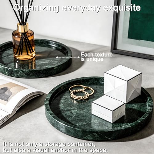 Natural Marble Tray, 9.45" x 0.99" Round Marble Vanity Tray, Marble Ring Dish for Bathroom, Jewelry Tray, Coffee Table,Sink Storage Holder Organizer, Bedside Table,Home Decor,Green (NS055) - color: Green