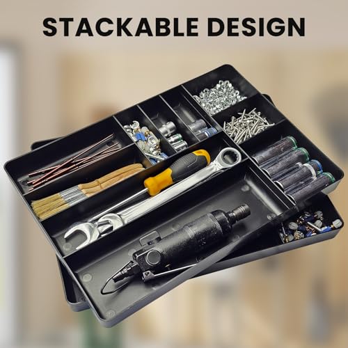 10-Compartments Tool Organizer Tray, Tool Drawer Organizer Tray, Tool Box Organizer, Stackable Toolbox Organization Holder for Small Parts, Bolts and Batteries (1, Black) - color: Black