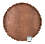 HofferRuffer Large Round Serving Tray 24'', Elegant Faux Leather Circle Ottoman Table Tray, Serve Tea Coffee Breakfast in Bedroom Living Room Kitchen (Antique Brown, 24'') - color: Antique Brown, size: 24"