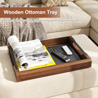 17 Inch Acacia Wood Ottoman Tray for Living Room, Wooden Serving Tray with Metal Handles, Large Serving Trays for Ottoman, Eating Food on Couch, Decorative Trays for Coffee Table, Bathroom, Home Decor