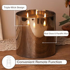 Eywamage 3 Wick Smoke Grey Glass Flameless LED Candle with Remote, Flickering Large Battery Pillar Candle Decor Φ 6" H 6" - color: Grey Glass