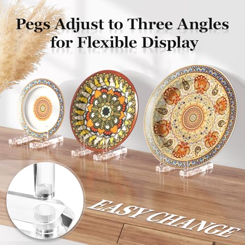 Plate Stands for Display, 1 Pack Clear Acrylic Display Easel with Adjustable Pegs for Decorative Plate, Books, Records, Plaque, Picture Frame, Platter Tabletop Art (1-Pack)