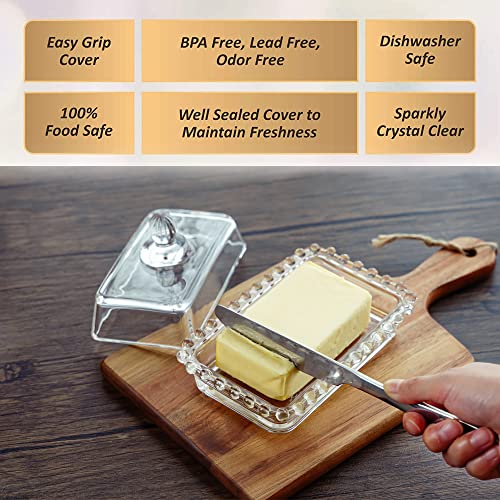 6.5'' Clear Glass Butter Dish with Handled Lid,Classic 2-Piece Design Butter Keeper For Countertop,Dishwasher Safe - size: 6.5 inches