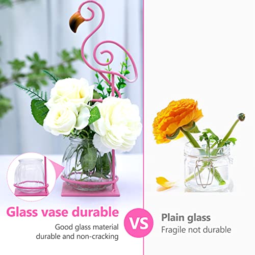 Desktop Glass Planter Vase Holder, esktop Glass Planter Hydroponics Vase，Metal Flamingo Plant Terrarium， Stand for Plants Creative Decorations for Home Patio Lawn Garden - color: Pink Flamingo