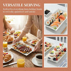 12" Serving Platters Set of 4, White Rectangular Plates, Ceramic Serving Tray, Stackable Large Party Plates for Appetizer, Dessert, Steak, Sushi, Housewarming Gift, Oven Dishwasher Safe - color: 12inch
