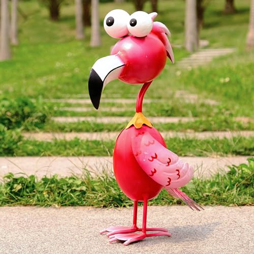 Kircust Flamingo Decor Yard Decorations Outdoor Garden Statue Outside Metal Bird Courtyard Art Pink Flamingos for Patio Backyard Porch Decoration - color: Red