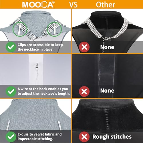 MOOCA 2 Pcs Set Small Linen Covered Wood Jewelry Display Necklace Chain Jewelry Bust Display Holder Stand, Necklaces Mannequin, 7 1/4" H, Dim Gray Linen - color: 5) Dim Gray Linen, 2 piece