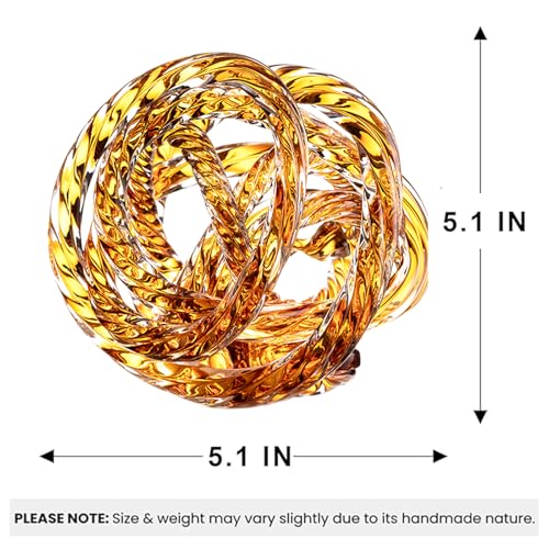 Glass Knot Teal Orbit Ball - 5 Inch Hand Blown Infinity Sculpture Decor Glass Orbit Home Decor Table Decoration Interio Art - color: Brown, size: 5" Diameter