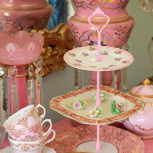 3 Tier Tiered Plate Hardware Kits Fruit Cake Plate Handle Fitting Hardware Rod Cucake Stand Tower Holder Pink Crown 5 Sets（Plate not Included） - color: Pink
