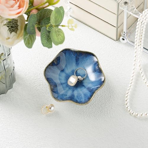 Ceramic Ring Dish, Jewelry Dish Holder, Small Trinket Tray Plate for Earrings Rings Necklaces Keys, for Mom Friend Sister, Dark Blue - color: Dark Blue