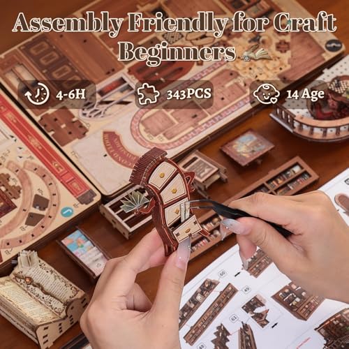 Fsolis Book Nook Kit - DIY Miniature Kit for Adults Tiny House Booknook British Style Bookshelf 3D Wooden Puzzles Gifts for Women Readers Book Lovers (Thames Bookstore) - style: Thames Bookstore