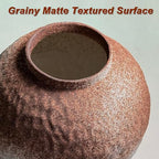 GeLive Round Hammered Finish‌ Rustic Pottery Vase, Handmade Ceramic Flower Vase for Home Decor, Farmhouse Centerpiece Moon Jar Vase (Brown, 7inch)‌