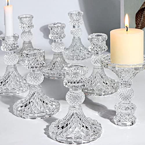 DARJEN Candlestick Holders Set,12Pcs 4" H Taper Candle Holders Bulk, Clear Glass Candle Holders for Wedding, Spring Party, Romantic Dinner, Festival & Windowsill Decor - color: Dimond Pattern