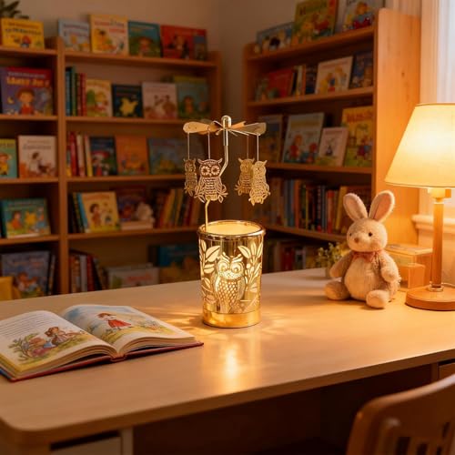 Carousel totary Candle Holder Spinning irthday Gifts for Women, Mom, Wife, Girlfriend, Sister, Her, Metal Windmill Tea Light for Female Friends (Gold owl) - color: Gold Owl