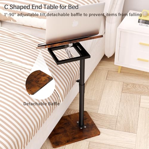 YUHFERA Sofa Armrest Tray Table for Couch - 360° Swivel Height Adjustable End for Small Spaces, Snack Side Table for Bed or Chair with Phone & Tablet Slot (Rich,Angle Adjustable) - color: Rich, size: Angle Tilt