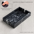 Bey-Berk Ezra Black Zebra Marble Guest Towel Tray – Rectangular Bathroom Vanity Organizer for Countertop Storage - color: Black