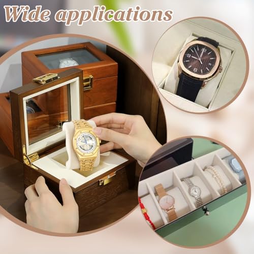 PH PandaHall 4pcs Watch Pillows, 2.8x1.8x1.4 inch Velvet Bracelet Pillows M Shaped Watch Display Pillow Cushion Pad Storage Pillow 8.2 inch for Watch Band Jewelry Display Stand Organizer, Beige - color: Beige