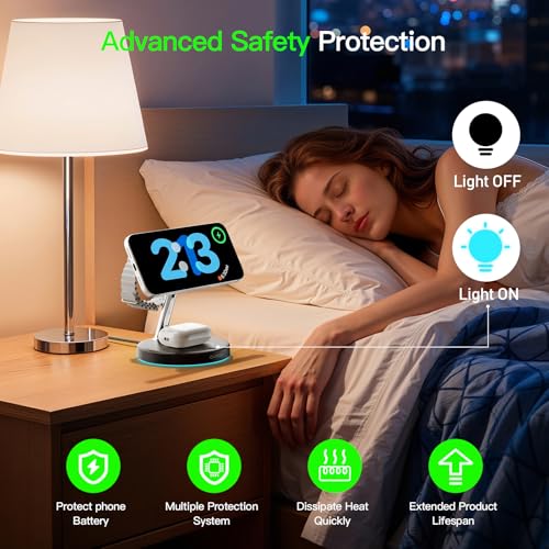 New 3 in 1 Charging Station for Apple Compatible with Magsafe Charger Stand for iPhone 17 16 15 14 13 12 Wireless Charging Station for AirPods Wireless Charger for iWatch Series - color: Black