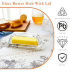 7 Inches Glass Butter Dish with Lid for Countertop - Crystal Glass Butter Keeper Elegant Clear Butter Holder Tray for 1 Stick East Coast,Dishwasher Safe - size: 7.3*2.9*2.2inch
