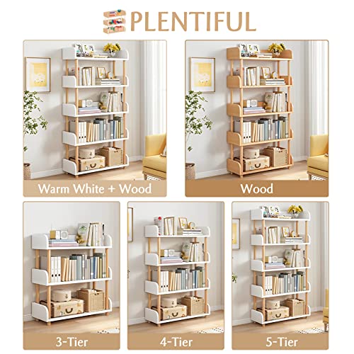 OSCHF 5-Tier Wooden Open Bookcase - Modern Display Bookshelf with Top Edge and Solid Wood Frame for Home and Office, Storage Cabinet, Warm White - color: Warm White, size: 5-Tier