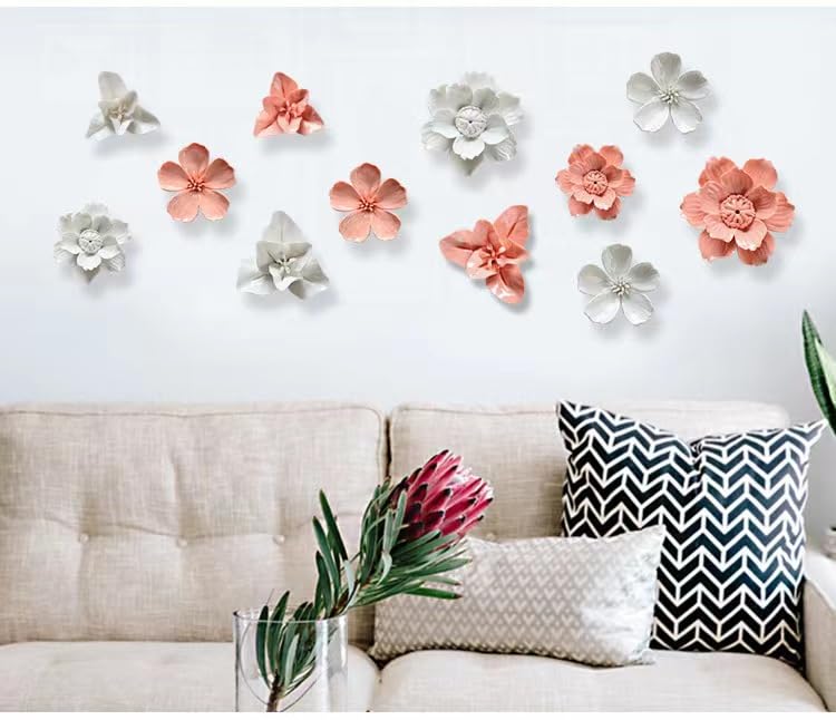 Handmade 3D Wall Art Hanging Sculpture, Porcelain Lily Flower Decoration for Home Office Decor (White, 3.15") - color: White,Lily,