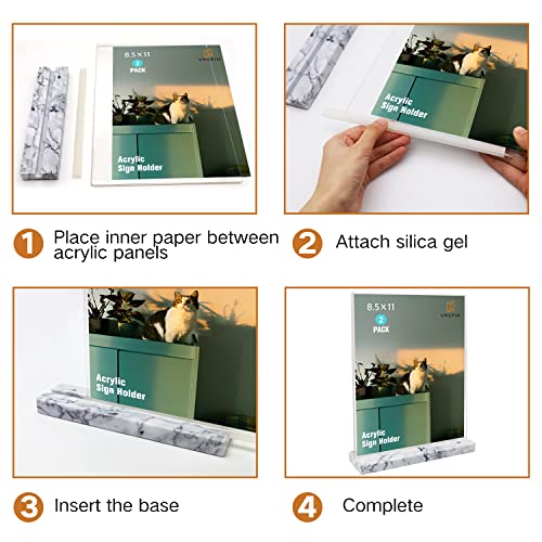 vrupin 2 Pack 8.5x11 Acrylic Sign Holder, Acrylic Frame Natural Marble Base, Clear Plastic Sign Holder Picture Photo Frames, Flyer Document Paper Display Stand for Office Desktop (black marble)