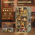 MiniCity Book Nook Kit, DIY Miniature Dollhouse Kit 3D Puzzles for Adults Tiny House Mini Home Craft Bookshelf Nook Puzzle Book Decor Gifts for Teenagers Book Lovers (Saisons Café) - style: Saisons Café