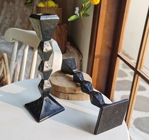 Antique Iron Taper Candle Holders - Set of 2 Decorative Candlesticks, Black Finish Candle Stand for Weddings, Dining, and Parties (Black, Square) - color: Black