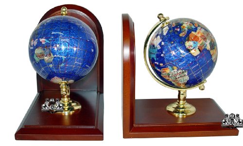 Unique Art 7-Inch Tall Pair of Bahama Blue Swirl Pearl Ocean Gemstone World Globe Bookends