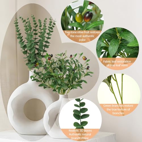 16Pcs Faux Olive Branches&Eucalyptus Branches, 18''Artificial Olive Stems 15''Eucalyptus Stems,Perfect Greenery for Vase,Centerpieces,Spring Decor,Home Decoration for Dining Room&Living Room
