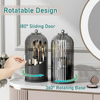 GAXmi Makeup Brush Holder with Lid Cosmetic Tools Organizer 360 Rotating Waterproof Dustproof Beauty Brushes Storage for Vanity, Black-Grey - color: Black-Grey