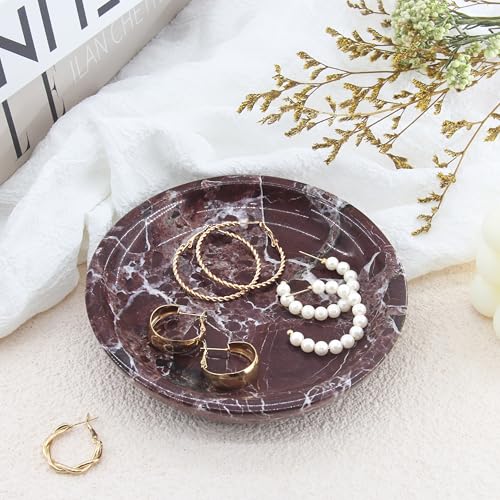 Small Natural Marble Jewelry Tray Key Plate Holder Dish Trinket Decor Catch All Bowl for Ring Earring Stone Gift for Women Daugther,Rosso Levanto,5.5" - color: Rosso Levanto